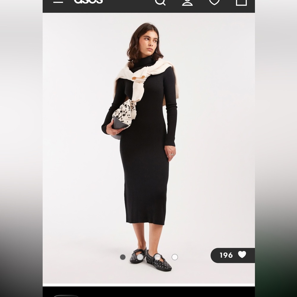 Brave Soul Black Long Sleeve Ribbed Midi Dress